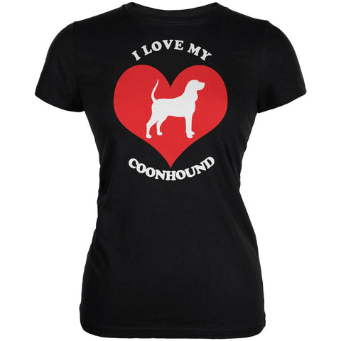 Valentines I Love My Coonhound Black Juniors Soft T-Shirt