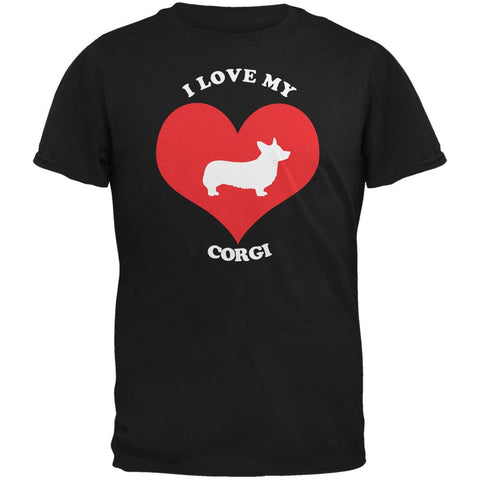 Valentines I Love My Corgi Black Adult T-Shirt
