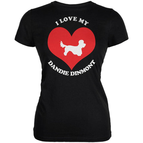 Valentines I Love My Dandie Dinmont Black Juniors Soft T-Shirt