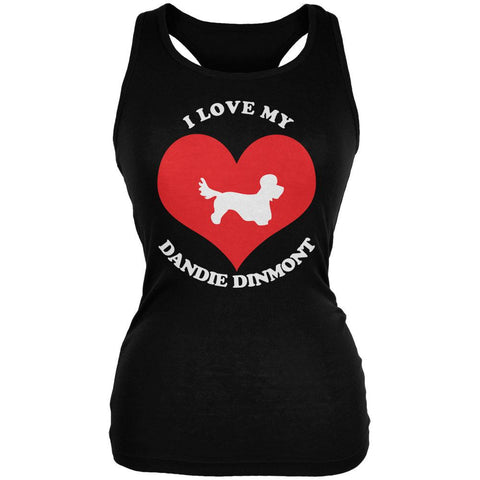 Valentines I Love My Dandie Dinmont Black Juniors Soft Tank Top