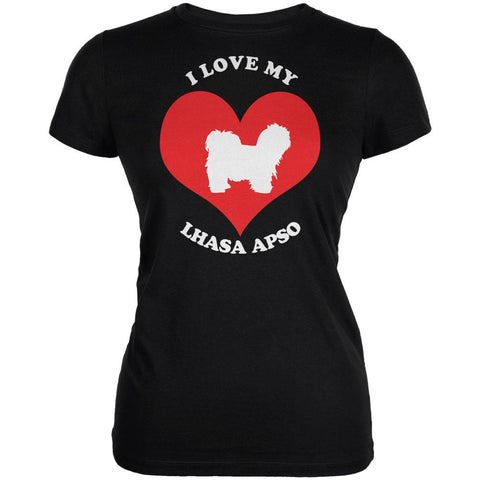 Valentines I Love My Lhasa Apso Black Juniors Soft T-Shirt