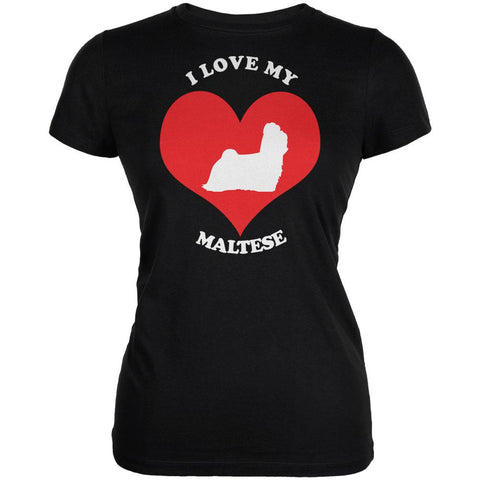 Valentines I Love My Maltese Black Juniors Soft T-Shirt