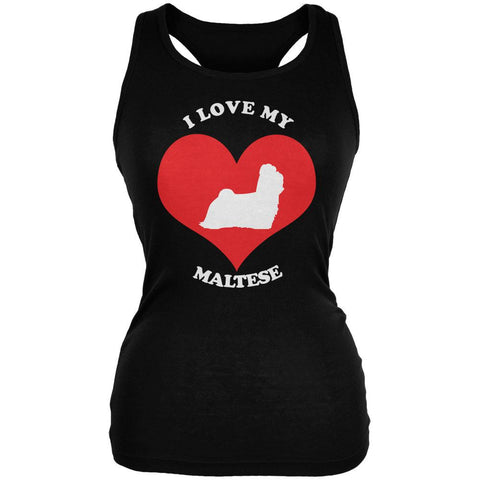 Valentines I Love My Maltese Black Juniors Soft Tank Top