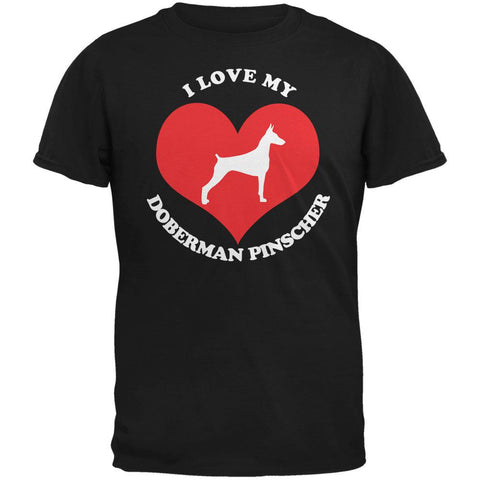 Valentines I Love My Doberman Pinscher Black Adult T-Shirt