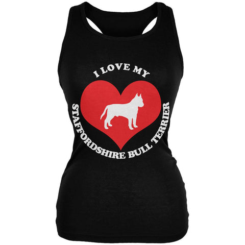 Valentines I Love My Staffordshire Bull Terrier Black Juniors Soft Tank Top