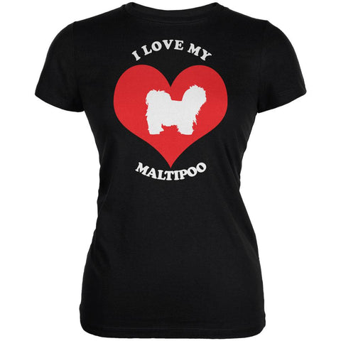 Valentines I Love My Maltipoo Black Juniors Soft T-Shirt