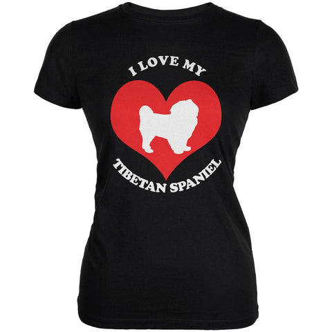 Valentines I Love My Tibetan Spaniel Black Juniors Soft T-Shirt