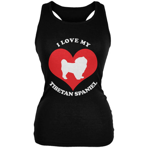 Valentines I Love My Tibetan Spaniel Black Juniors Soft Tank Top