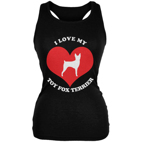 Valentines I Love My Toy Fox Terrier Black Juniors Soft Tank Top