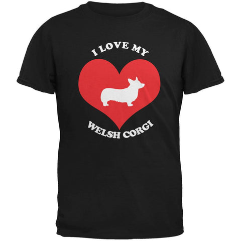 Valentines I Love My Welsh Corgi Black Adult T-Shirt