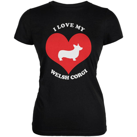 Valentines I Love My Welsh Corgi Black Juniors Soft T-Shirt
