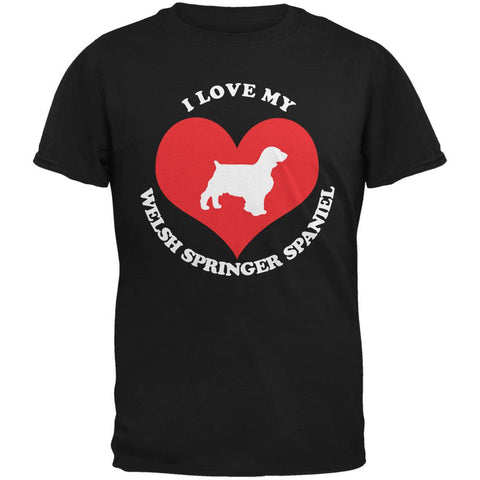 Valentines I Love My Welsh Springer Spaniel Black Adult T-Shirt