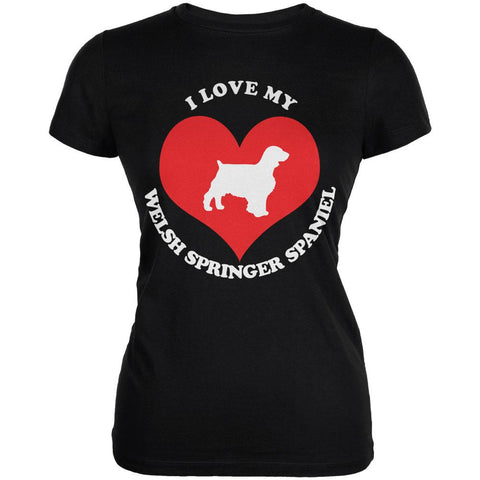 Valentines I Love My Welsh Springer Spaniel Black Juniors Soft T-Shirt