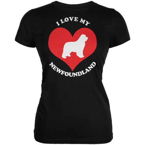 Valentines I Love My Newfoundland Black Juniors Soft T-Shirt