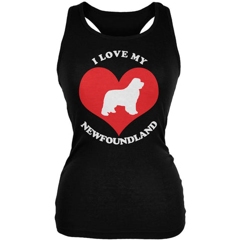 Valentines I Love My Newfoundland Black Juniors Soft Tank Top