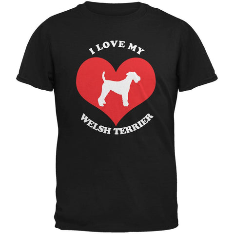 Valentines I Love My Welsh Terrier Black Adult T-Shirt