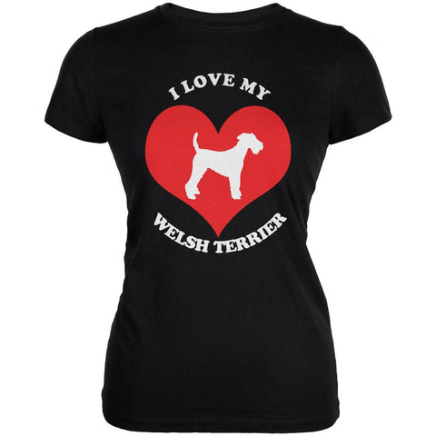 Valentines I Love My Welsh Terrier Black Juniors Soft T-Shirt