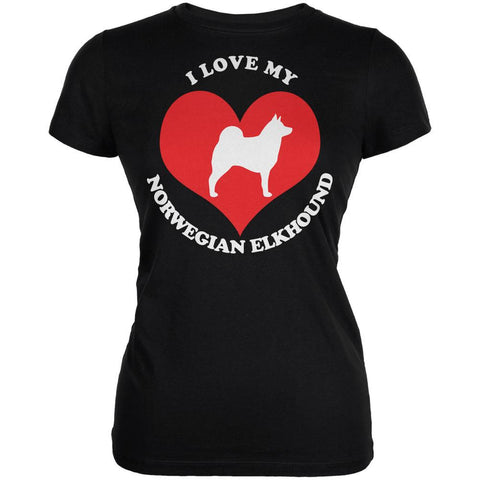 Valentines I Love My Norwegian Elkhound Black Juniors Soft T-Shirt