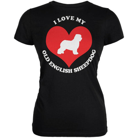 Valentines I Love My Old English Sheepdog Black Juniors Soft T-Shirt