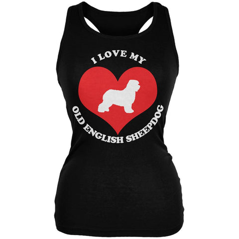 Valentines I Love My Old English Sheepdog Black Juniors Soft Tank Top