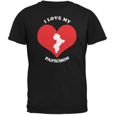 Valentines I Love My Papichon Black Adult T-Shirt