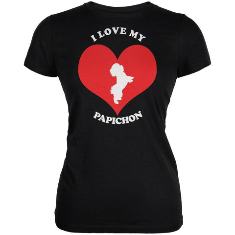 Valentines I Love My Papichon Black Juniors Soft T-Shirt