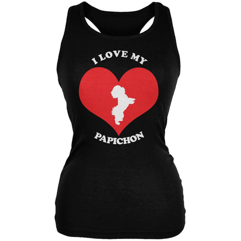 Valentines I Love My Papichon Black Juniors Soft Tank Top