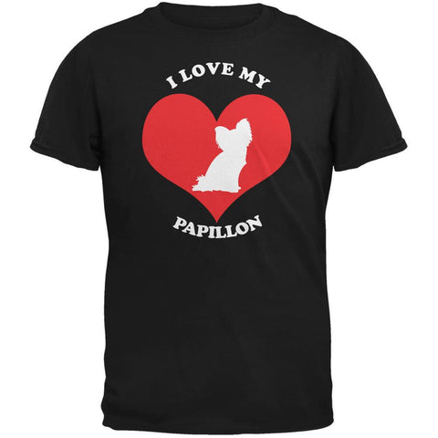 Valentines I Love My Papillon Black Adult T-Shirt