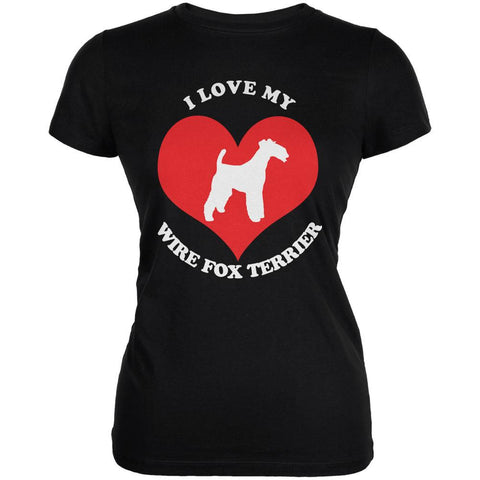 Valentines I Love My Wire Fox Terrier Black Juniors Soft T-Shirt