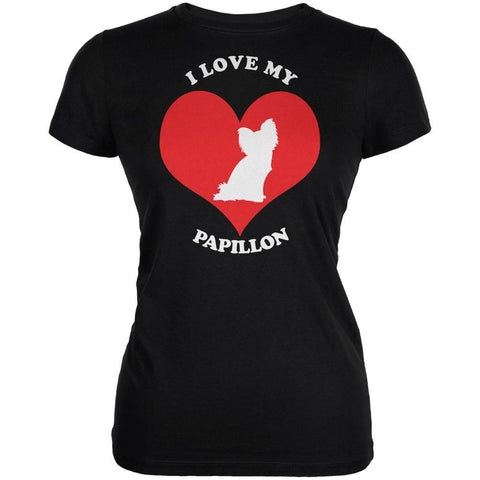 Valentines I Love My Papillon Black Juniors Soft T-Shirt