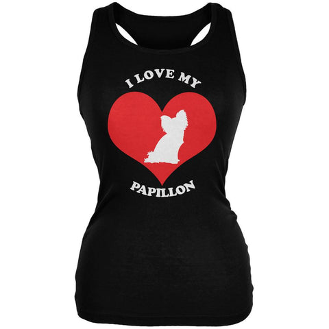 Valentines I Love My Papillon Black Juniors Soft Tank Top