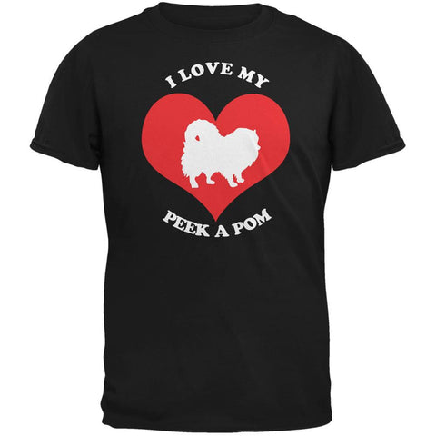 Valentines I Love My Peek A Pom Black Adult T-Shirt