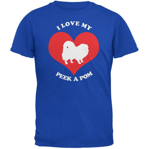 Valentines I Love My Peek A Pom Royal Adult T-Shirt