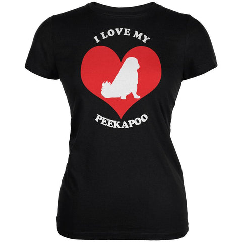 Valentines I Love My Peekapoo Black Juniors Soft T-Shirt