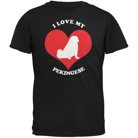 Valentines I Love My Pekingese Black Adult T-Shirt