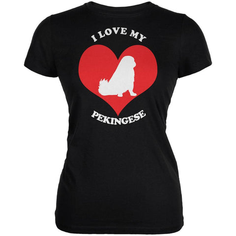Valentines I Love My Pekingese Black Juniors Soft T-Shirt