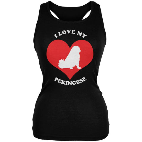 Valentines I Love My Pekingese Black Juniors Soft Tank Top