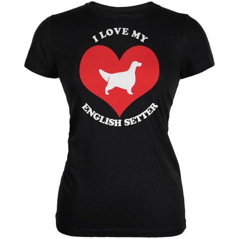 Valentines I Love My English Setter Black Juniors Soft T-Shirt