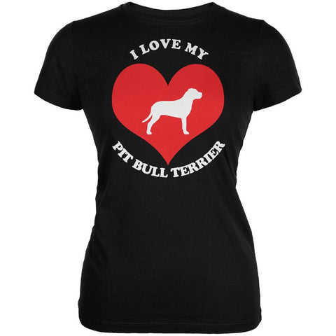 Valentines I Love My Pit Bull Terrier Black Juniors Soft T-Shirt