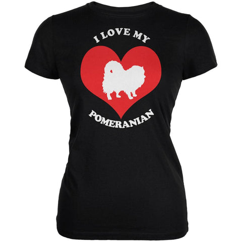 Valentines I Love My Pomeranian Black Juniors Soft T-Shirt
