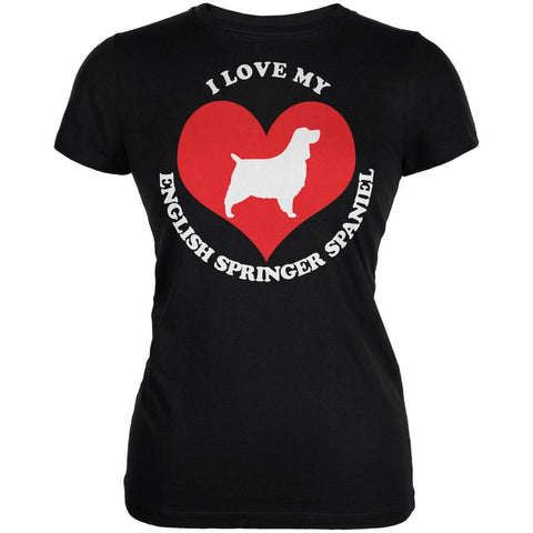 Valentines I Love My English Springer Spaniel Black Juniors Soft T-Shirt