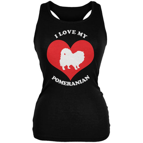 Valentines I Love My Pomeranian Black Juniors Soft Tank Top