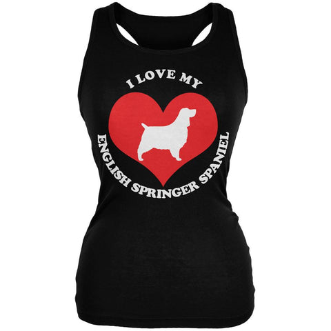 Valentines I Love My English Springer Spaniel Black Juniors Soft Tank Top