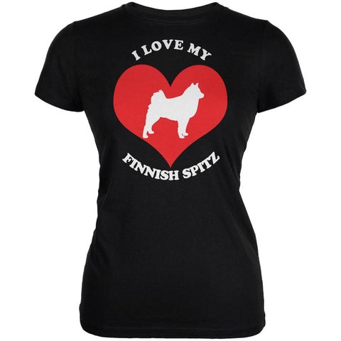 Valentines I Love My Finnish Spitz Black Juniors Soft T-Shirt