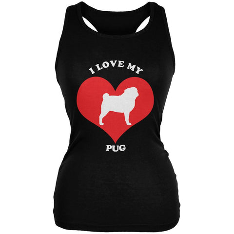 Valentines I Love My Pug Black Juniors Soft Tank Top