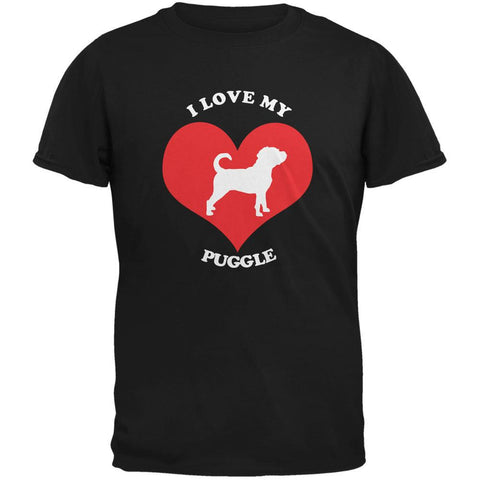 Valentines I Love My Puggle Black Adult T-Shirt