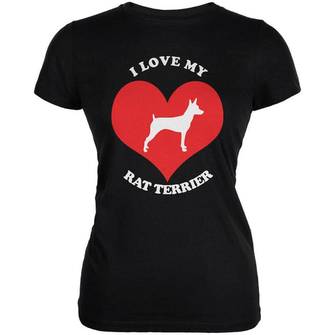 Valentines I Love My Rat Terrier Black Juniors Soft T-Shirt