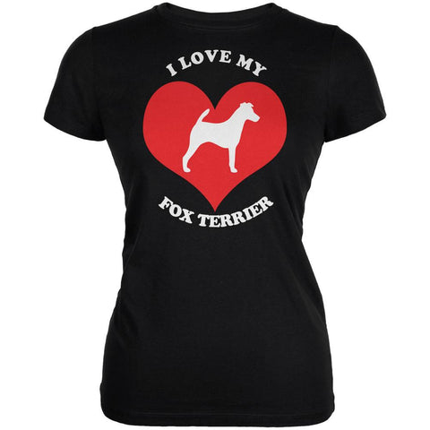 Valentines I Love My Fox Terrier Black Juniors Soft T-Shirt