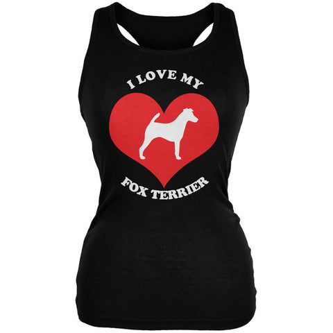 Valentines I Love My Fox Terrier Black Juniors Soft Tank Top