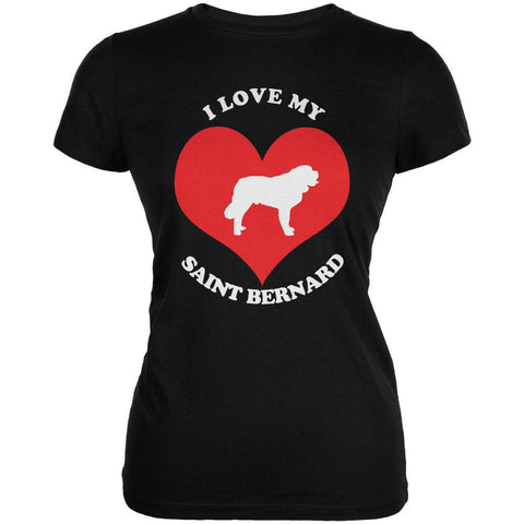 Valentines I Love My Saint Bernard Black Juniors Soft T-Shirt